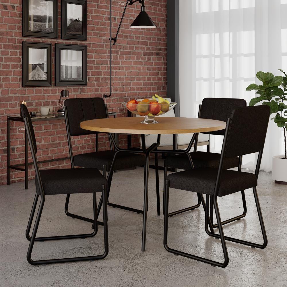 Conjunto Mesa De Jantar Soho Redonda C/ 04 Cadeiras Next Est.preta - Acácia Mel E Preto Acácia Mel E Preto - 1