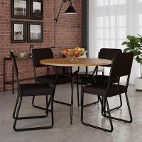 Conjunto Mesa De Jantar Soho Redonda C/ 04 Cadeiras Next Est.preta - Acácia Mel E Preto Acácia Mel E Preto - 1