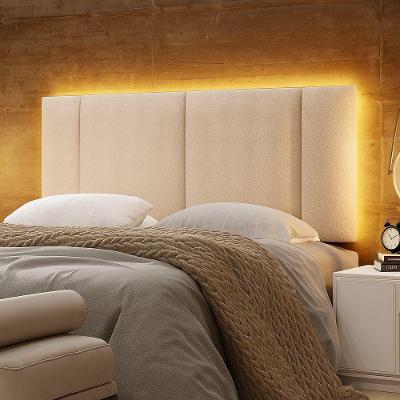 Cabeceira Painel Cama Box Casal Padrão Siri 140cm Com Led Bouclé Bege - Desk Design
