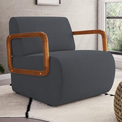 Poltrona Decorativa Orgânica Living Kavya Para Sala de Estar Veludo Cinza Desk Design