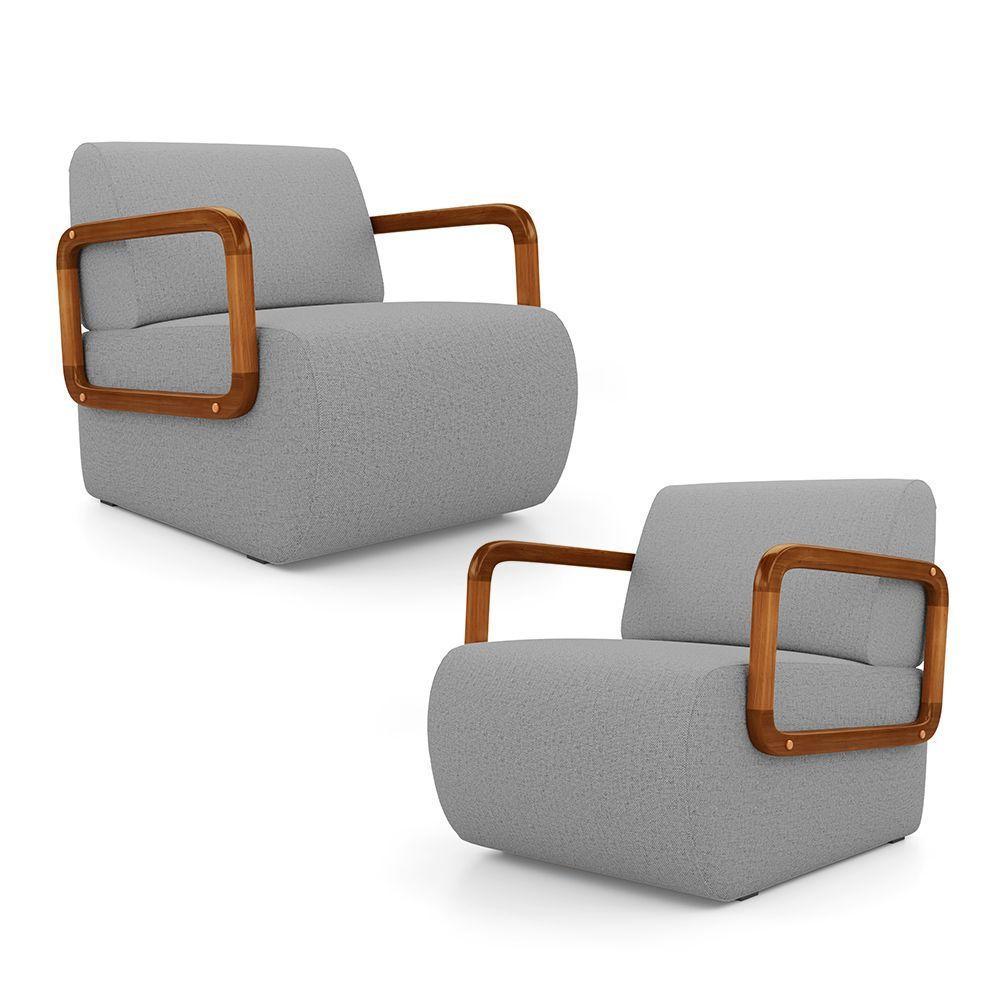 Kit 02 Poltronas Decorativas Orgânica Living Kavya Linho Cinza - Desk Design - 1