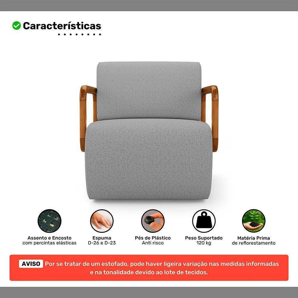 Kit 02 Poltronas Decorativas Orgânica Living Kavya Linho Cinza - Desk Design - 3