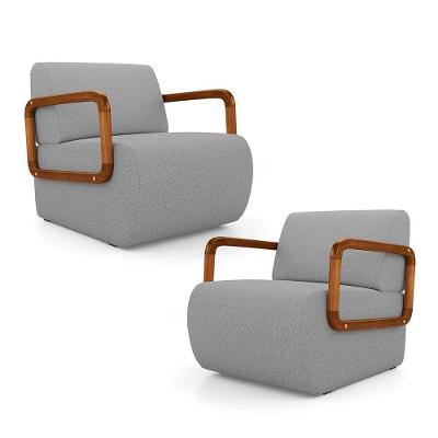 Kit 02 Poltronas Decorativas Orgânica Living Kavya Linho Cinza - Desk Design