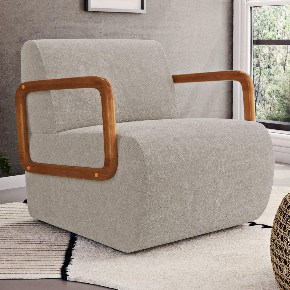 Poltrona Decorativa Orgânica Living Kavya Bouclê Bege - Desk Design - 1