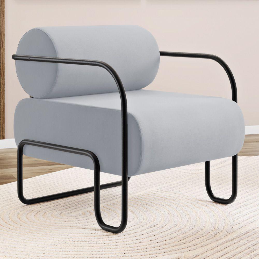 Poltrona Decorativa Orgânica Living Miska Veludo Cinza Claro - Desk Design - 1