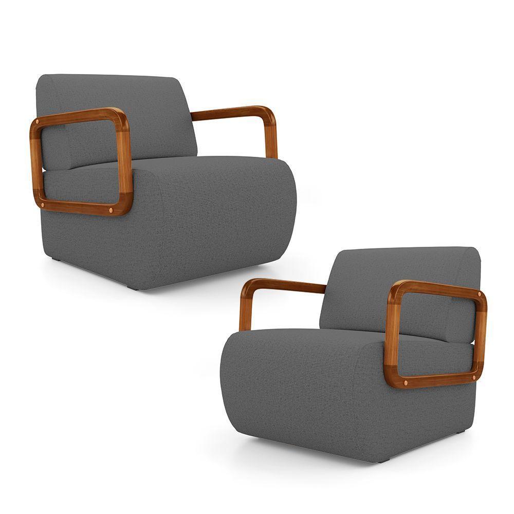Kit 02 Poltronas Decorativas Orgânica Living Kavya Linho Grafite - Desk Design - 1