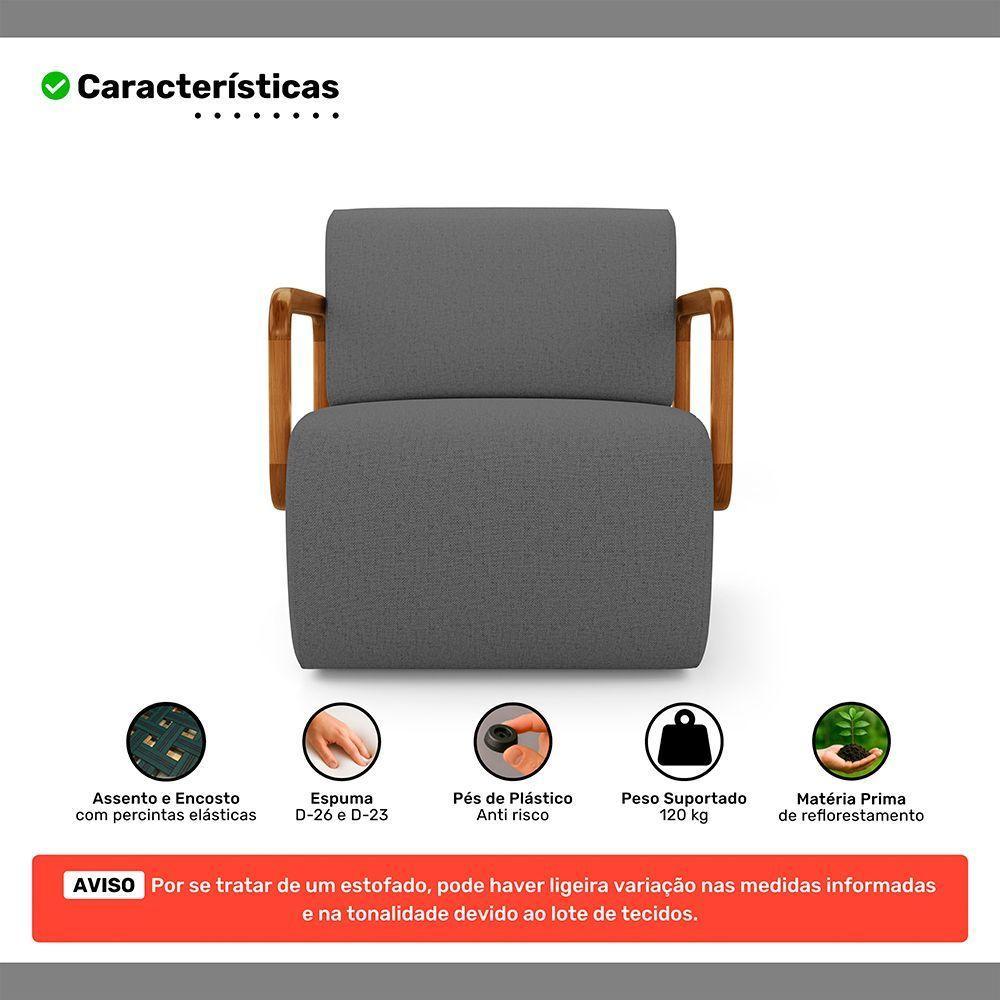 Kit 02 Poltronas Decorativas Orgânica Living Kavya Linho Grafite - Desk Design - 3