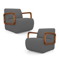 Kit 02 Poltronas Decorativas Orgânica Living Kavya Linho Grafite - Desk Design - 1