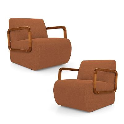 Kit 02 Poltronas Decorativas Orgânica Living Kavya Bouclê Terracota - Desk Design