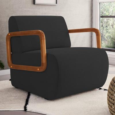 Poltrona Decorativa Orgânica Living Kavya Para Sala de Estar Veludo Preto Desk Design
