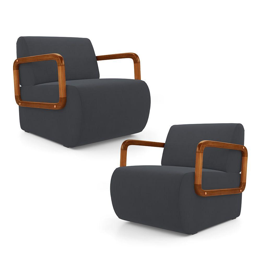 Kit 02 Poltronas Decorativas Orgânica Living Kavya Veludo Cinza - Desk Design - 1