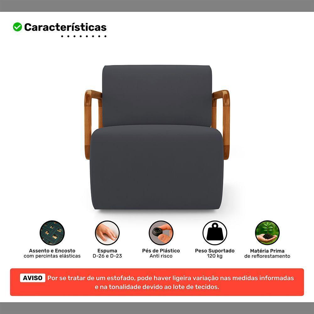 Kit 02 Poltronas Decorativas Orgânica Living Kavya Veludo Cinza - Desk Design - 3