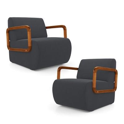 Kit 02 Poltronas Decorativas Orgânica Living Kavya Veludo Cinza Desk Design