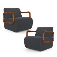 Kit 02 Poltronas Decorativas Orgânica Living Kavya Veludo Cinza - Desk Design - 1