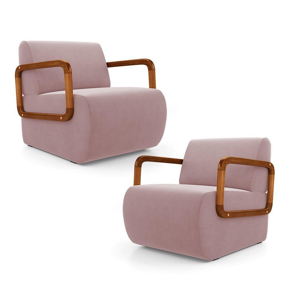 Kit 02 Poltronas Decorativas Orgânica Living Kavya Veludo Rosê - Desk Design - 1
