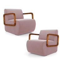 Kit 02 Poltronas Decorativas Orgânica Living Kavya Veludo Rosê - Desk Design - 1