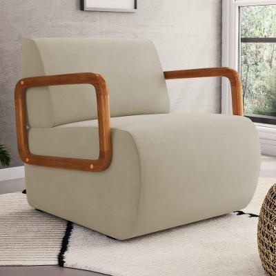 Poltrona Decorativa Orgânica Living Kavya Para Sala de Estar Veludo Bege Desk Design