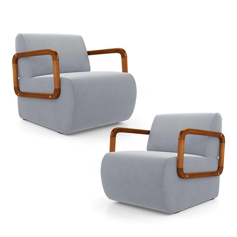 Kit 02 Poltronas Decorativas Orgânica Living Kavya Veludo Cinza Claro - Desk Design - 1