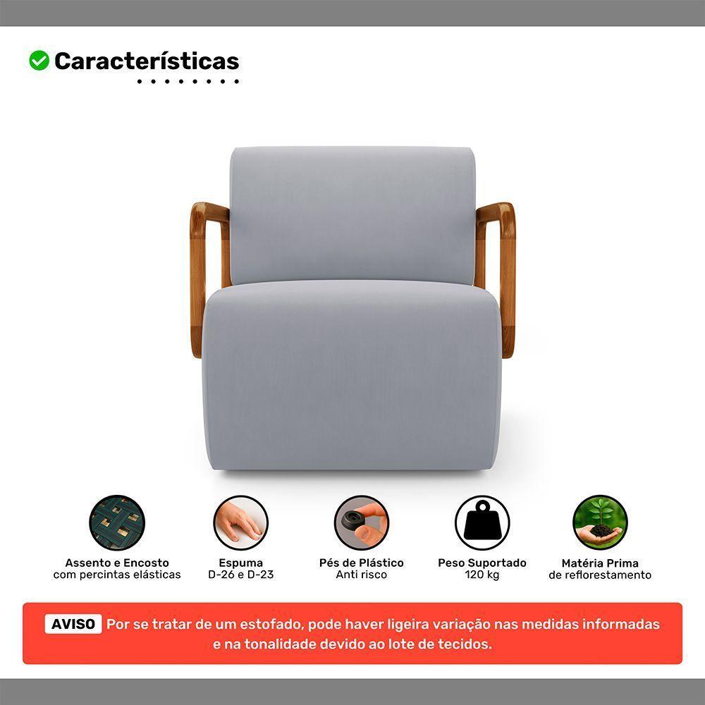 Kit 02 Poltronas Decorativas Orgânica Living Kavya Veludo Cinza Claro - Desk Design - 3