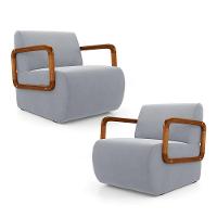 Kit 02 Poltronas Decorativas Orgânica Living Kavya Veludo Cinza Claro - Desk Design - 1