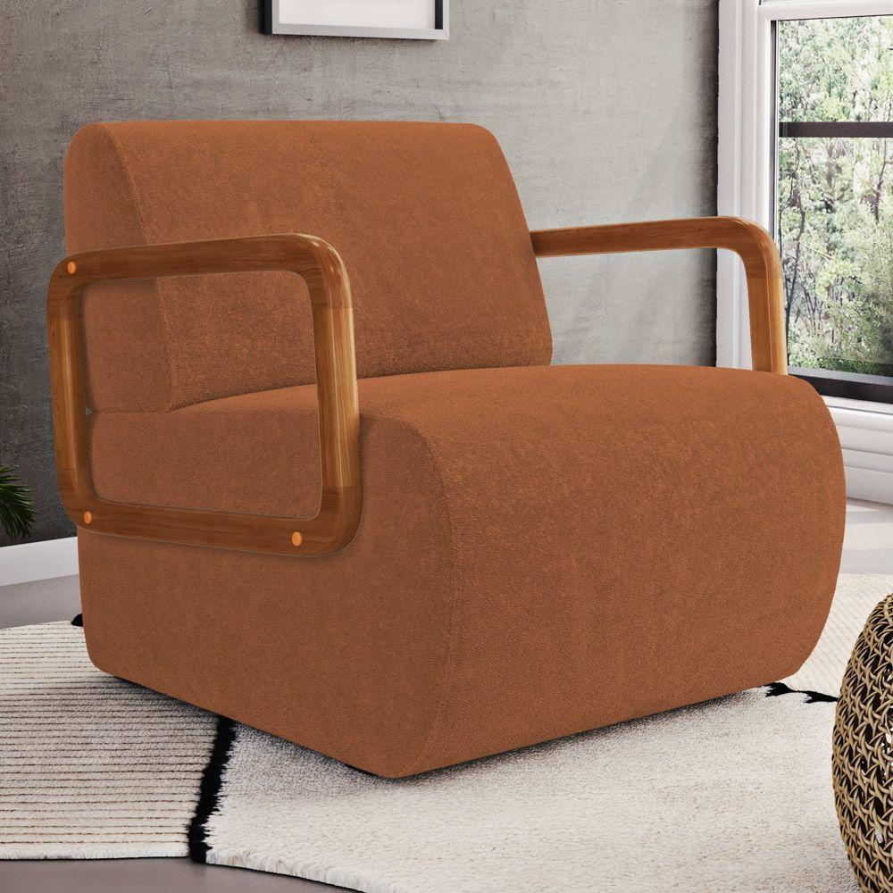 Poltrona Decorativa Orgânica Living Kavya Bouclê Terracota - Desk Design - 1