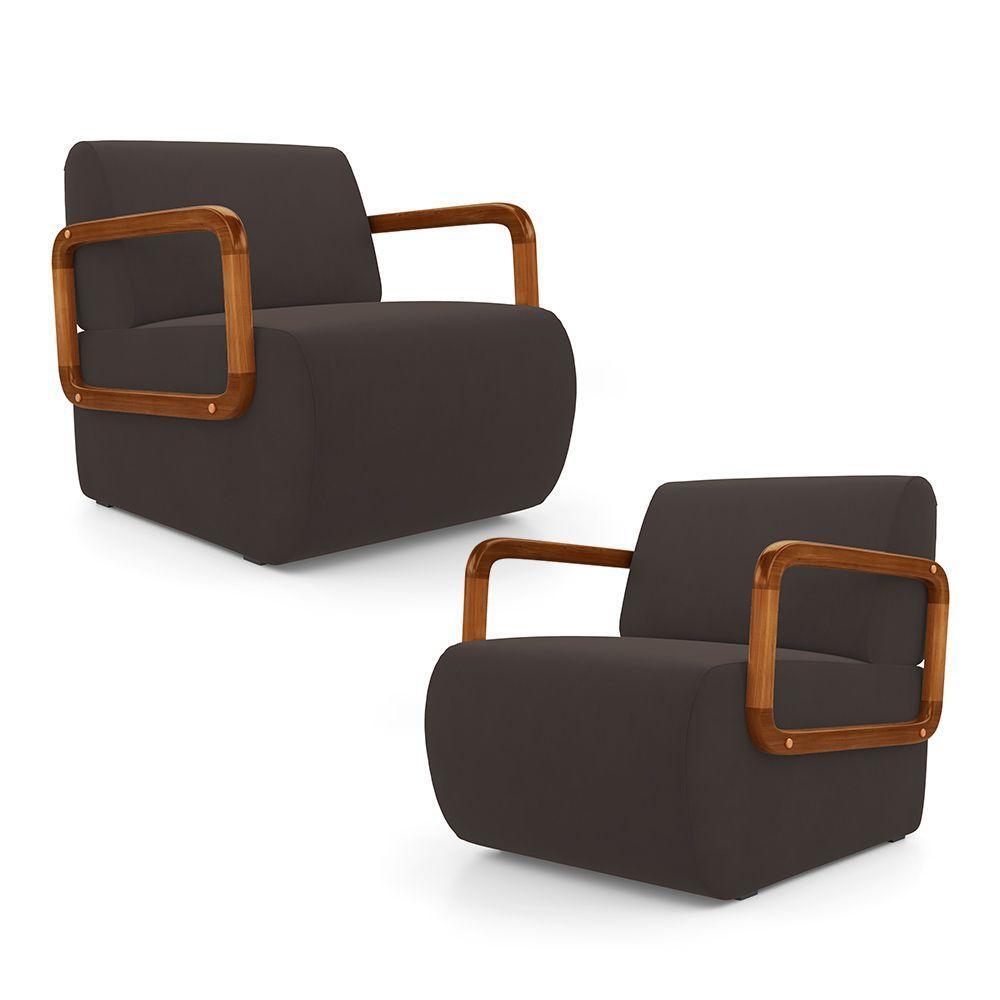 Kit 02 Poltronas Decorativas Orgânica Living Kavya Veludo Marrom - Desk Design - 1