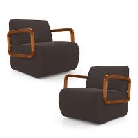 Kit 02 Poltronas Decorativas Orgânica Living Kavya Veludo Marrom - Desk Design - 1