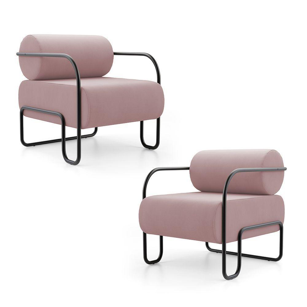 Kit 02 Poltronas Decorativas Orgânica Living Miska Veludo Rosê - Desk Design - 1