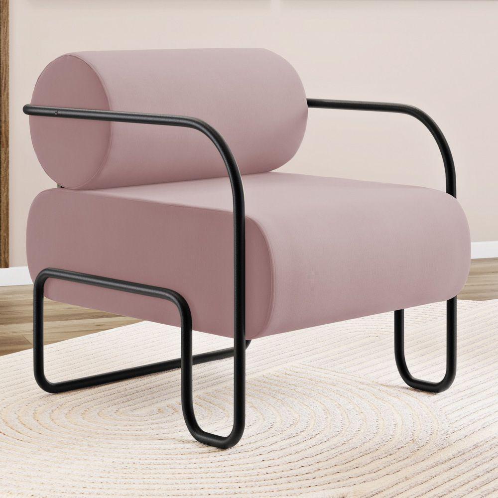 Kit 02 Poltronas Decorativas Orgânica Living Miska Veludo Rosê - Desk Design - 2