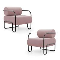 Kit 02 Poltronas Decorativas Orgânica Living Miska Veludo Rosê - Desk Design - 1