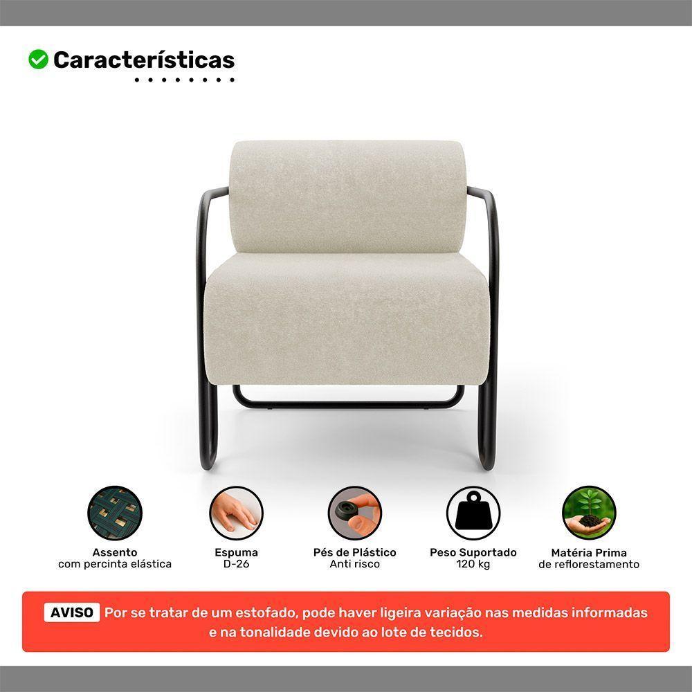 Poltrona Decorativa Orgânica Living Miska Bouclê Off White - Desk Design - 3