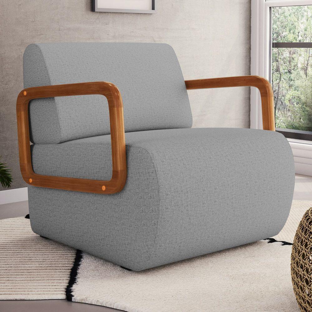 Poltrona Decorativa Orgânica Living Kavya Linho Cinza - Desk Design - 1