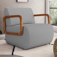 Poltrona Decorativa Orgânica Living Kavya Linho Cinza - Desk Design - 1