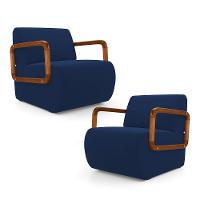 Kit 02 Poltronas Decorativas Orgânica Living Kavya Veludo Azul Marinho - Desk Design - 1