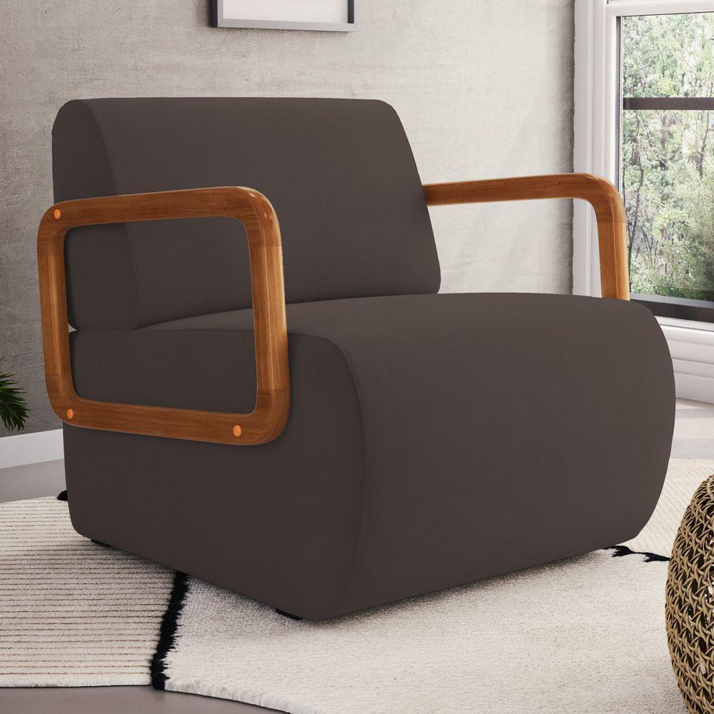 Poltrona Decorativa Orgânica Living Kavya Veludo Marrom - Desk Design - 1