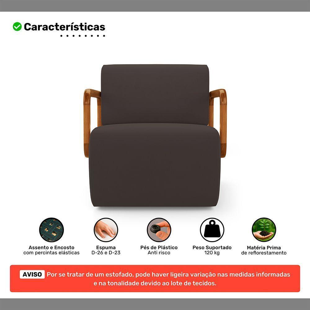 Poltrona Decorativa Orgânica Living Kavya Veludo Marrom - Desk Design - 3