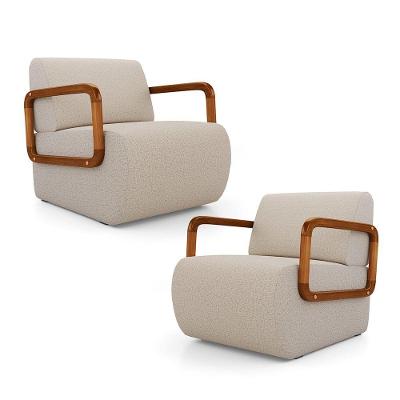 Kit 2 Poltronas Decorativas Orgânica Living Kavya Para Sala de Estar Linho Bege Desk Design