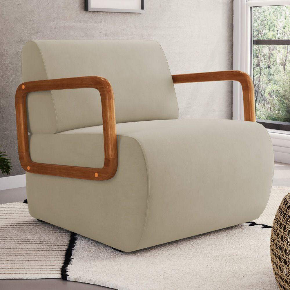 Kit 02 Poltronas Decorativas Orgânica Living Kavya Veludo Bege - Desk Design - 2