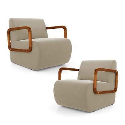 Kit 2 Poltronas Decorativas Orgânica Living Kavya Para Sala de Estar Veludo Bege Desk Design