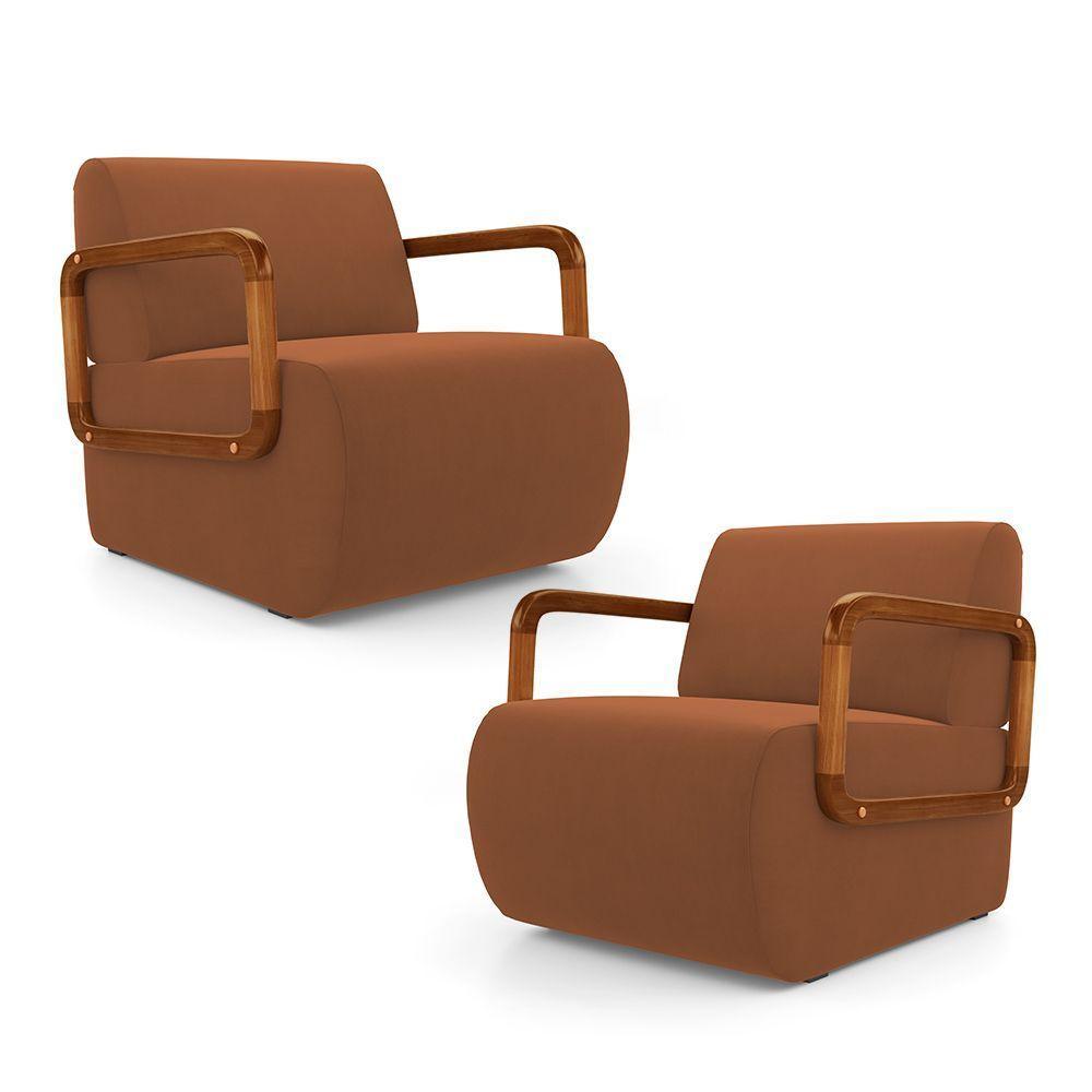 Kit 02 Poltronas Decorativas Orgânica Living Kavya Veludo Terracota - Desk Design - 1