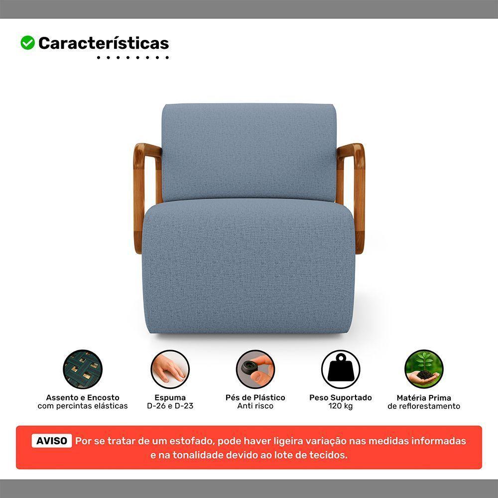 Poltrona Decorativa Orgânica Living Kavya Linho Denim - Desk Design - 3