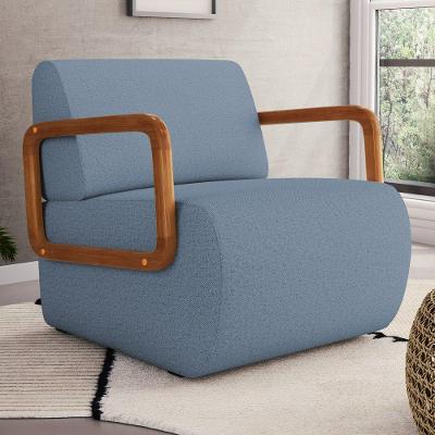 Poltrona Decorativa Orgânica Living Kavya Para Sala de Estar Linho Denim Desk Design