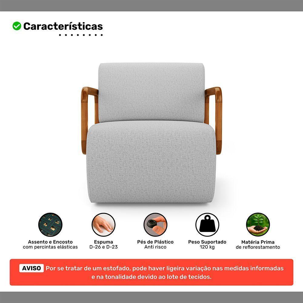 Poltrona Decorativa Orgânica Living Kavya Linho Cinza Claro - Desk Design - 3