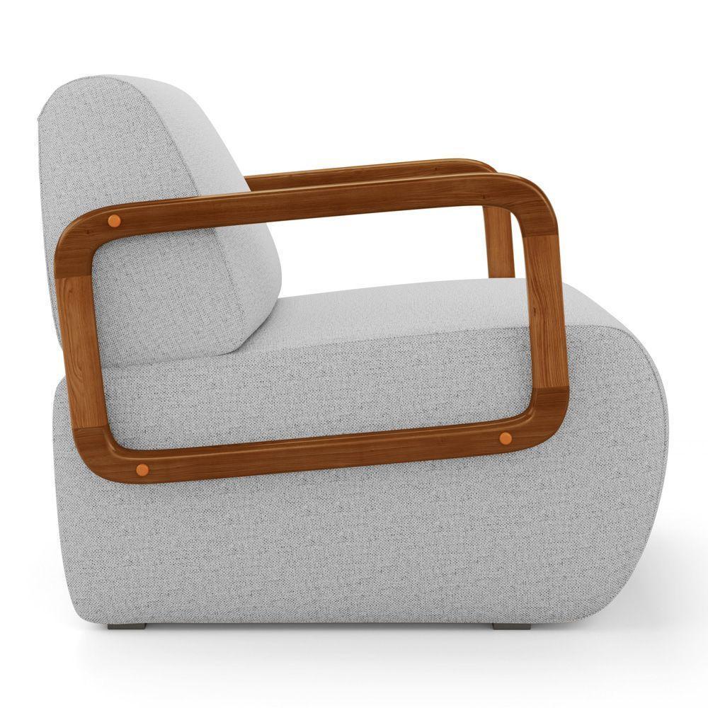 Poltrona Decorativa Orgânica Living Kavya Linho Cinza Claro - Desk Design - 6