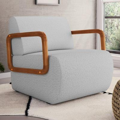 Poltrona Decorativa Orgânica Living Kavya Linho Cinza Claro - Desk Design