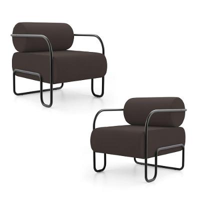 Kit 02 Poltronas Decorativas Orgânica Living Miska Para Sala de Estar Veludo Marrom