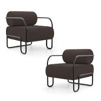 Kit 02 Poltronas Decorativas Orgânica Living Miska Veludo Marrom - Desk Design - 1