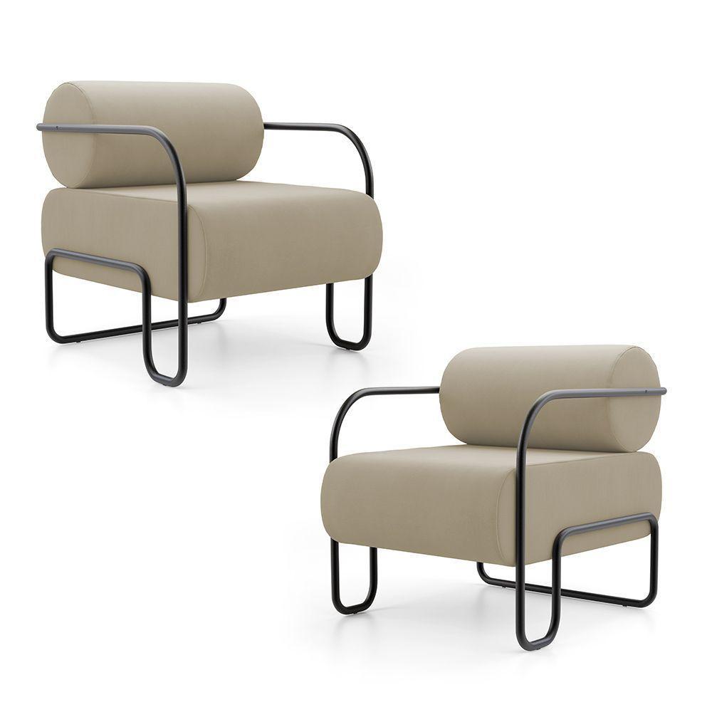 Kit 02 Poltronas Decorativas Orgânica Living Miska Veludo Bege - Desk Design - 1