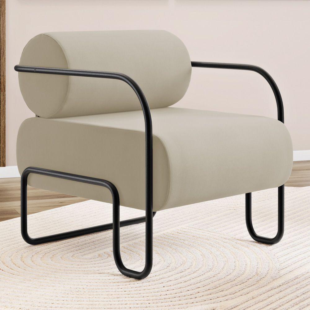 Kit 02 Poltronas Decorativas Orgânica Living Miska Veludo Bege - Desk Design - 2