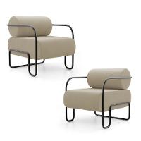 Kit 02 Poltronas Decorativas Orgânica Living Miska Veludo Bege - Desk Design - 1